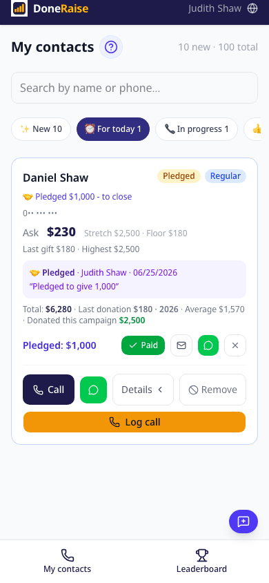 Screenshot of a team member's screen on a phone